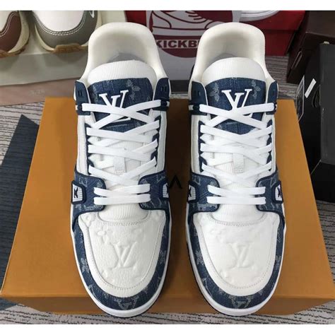 louis vuitton white and blue sneakers|louis vuitton white leather sneakers.